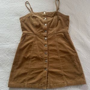 TAN CORDUROY BUTTON UP MINI DRESS